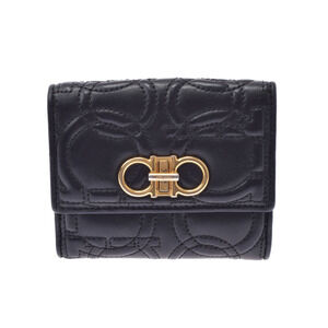 SALVATORE FERRAGAMO Gancini Double Wallet Black Calfskin